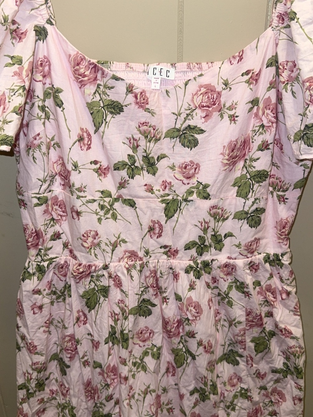 TCEC Pink Floral Midi Dress with Green Leaf Print - Picture 3 of 5
